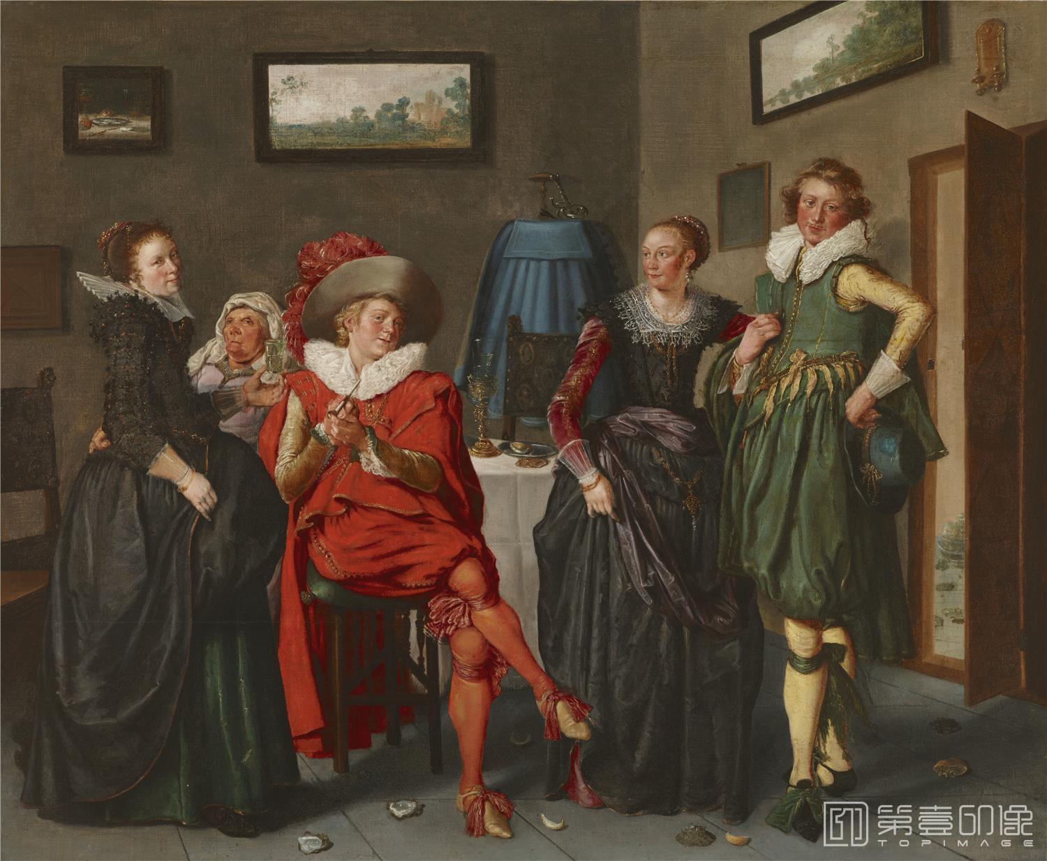 油画-美国弗里克美术馆藏画-Willem Buytewech - The Jovial Company, c. 1622-1624-198
